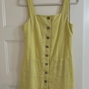 Sleeveless Button-Front Yellow Linen Blend Dress
